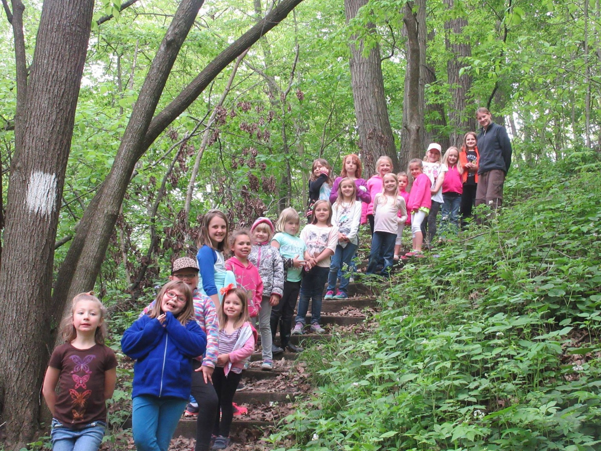 Students on a hike led by Cedar County Conservation